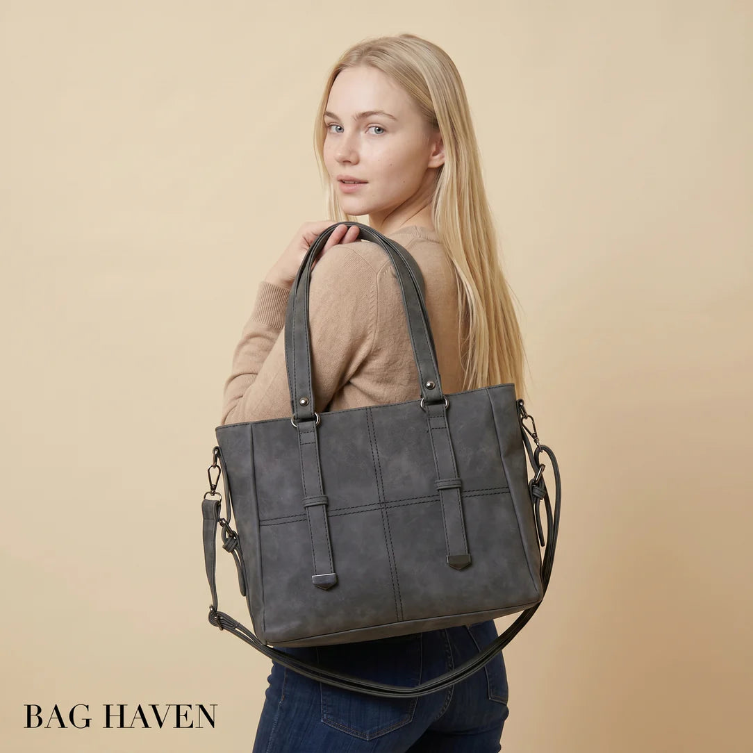 Sac de cours vintage mirado sac fourre-tout en cuir gris foncé texturé avec design structuré et anses doubles