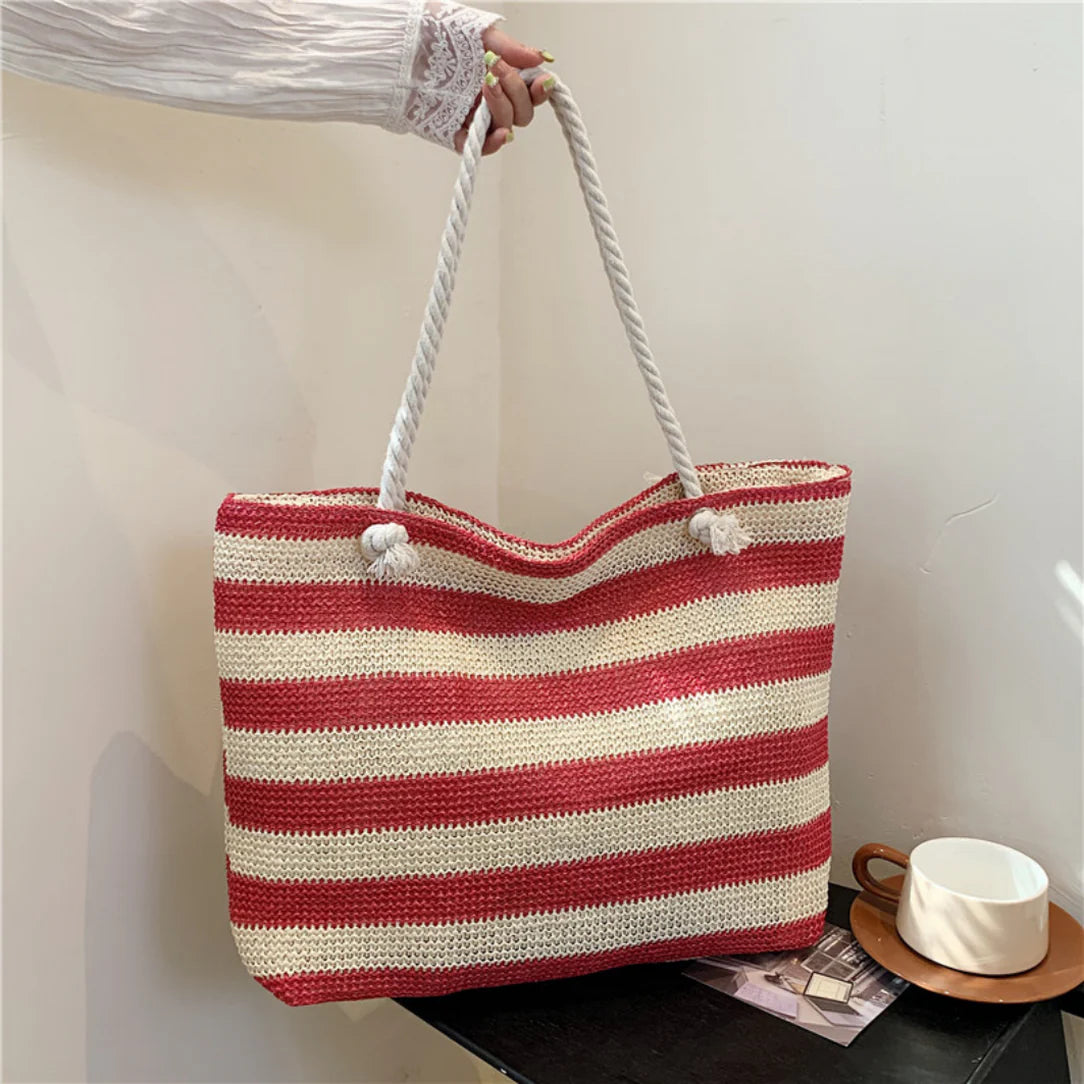 Sac de plage fourre tout Trégana avec sac rouge et blanc à rayures