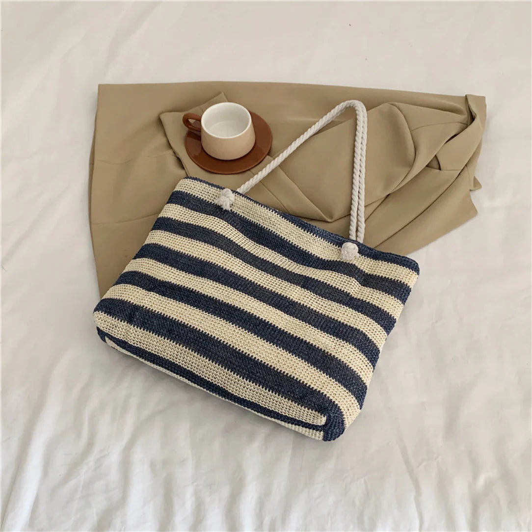 Sac de plage fourre tout Trégana avec sac en toile tissé rayé pour la plage