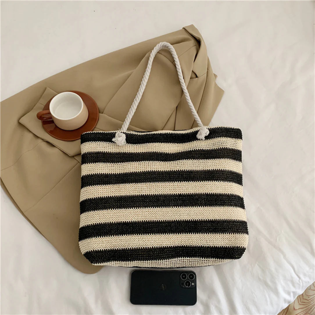 Sac de plage fourre tout Trégana avec sac tissé rayé pour la plage et l’été