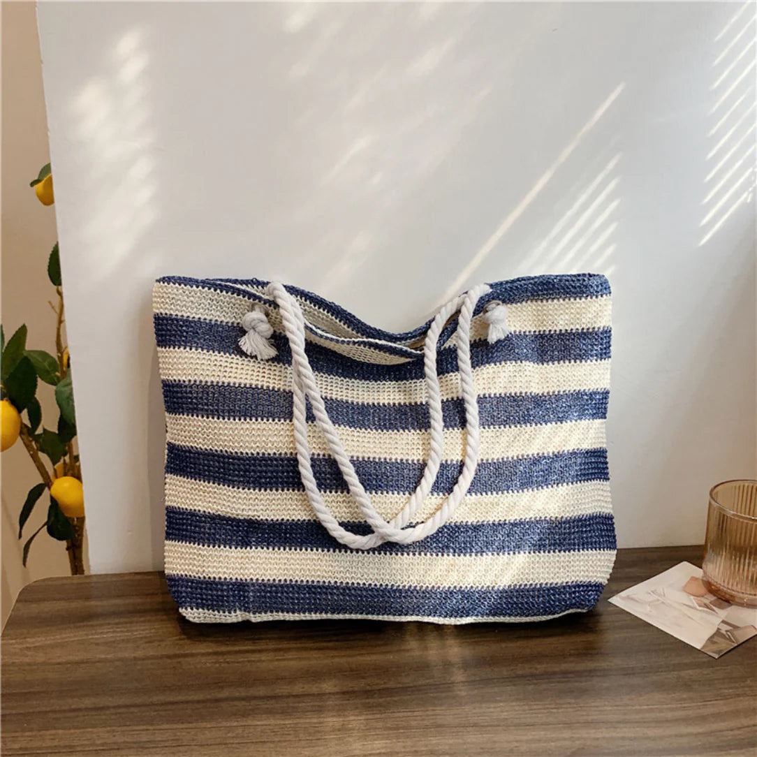 Sac de plage fourre tout Trégana avec motif rayé tissé, idéal pour la plage