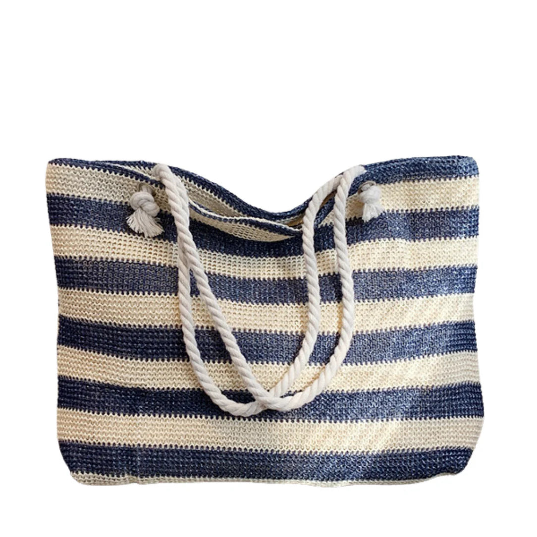 Sac de plage fourre tout Trégana avec sac tissé rayé et poignées en corde