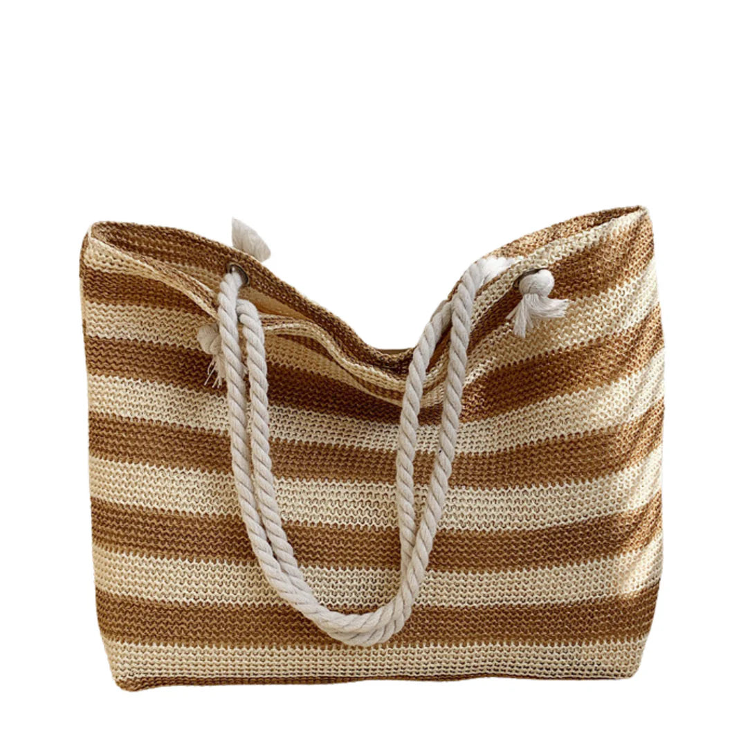Sac de plage fourre tout Trégana avec bandoulière en corde et motif rayé