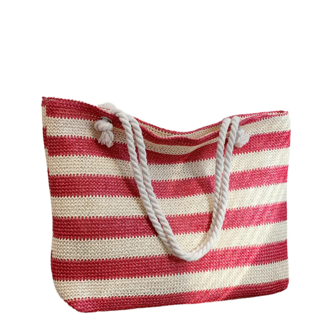 Sac de plage fourre tout Trégana avec sac tissé rayé et poignées en corde
