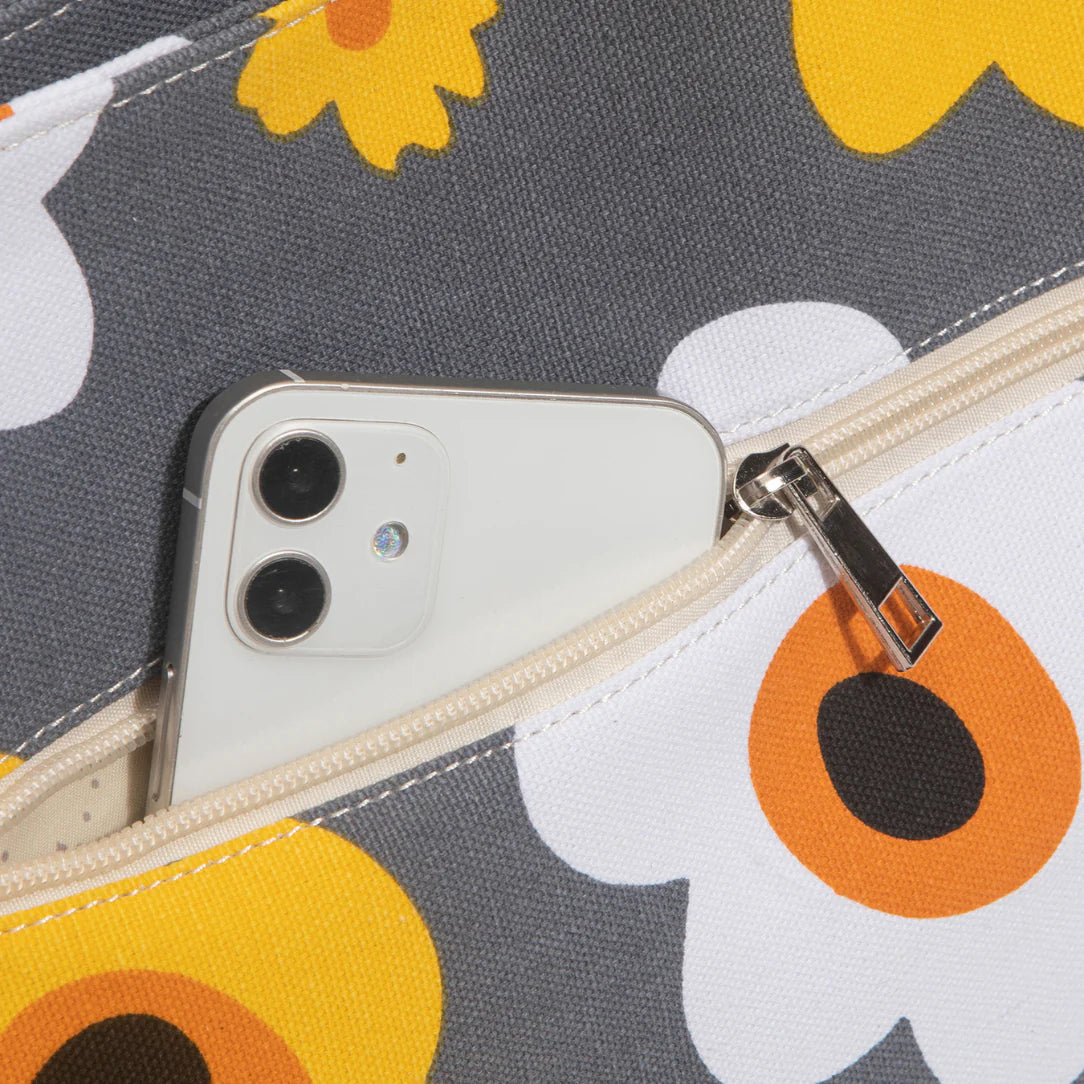 Sac de plage motif fleurs avec poche pour téléphone, design floral élégant