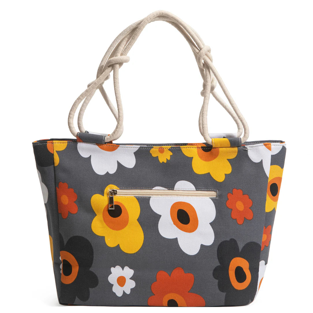 Sac de plage motif fleurs with floral pattern and rope handles