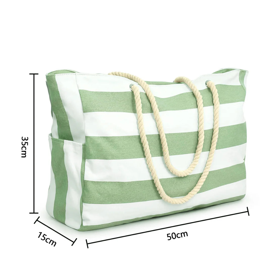 Sac de plage XXL Maxibelle, grande toile rayée avec poignées en corde pour plage XXL