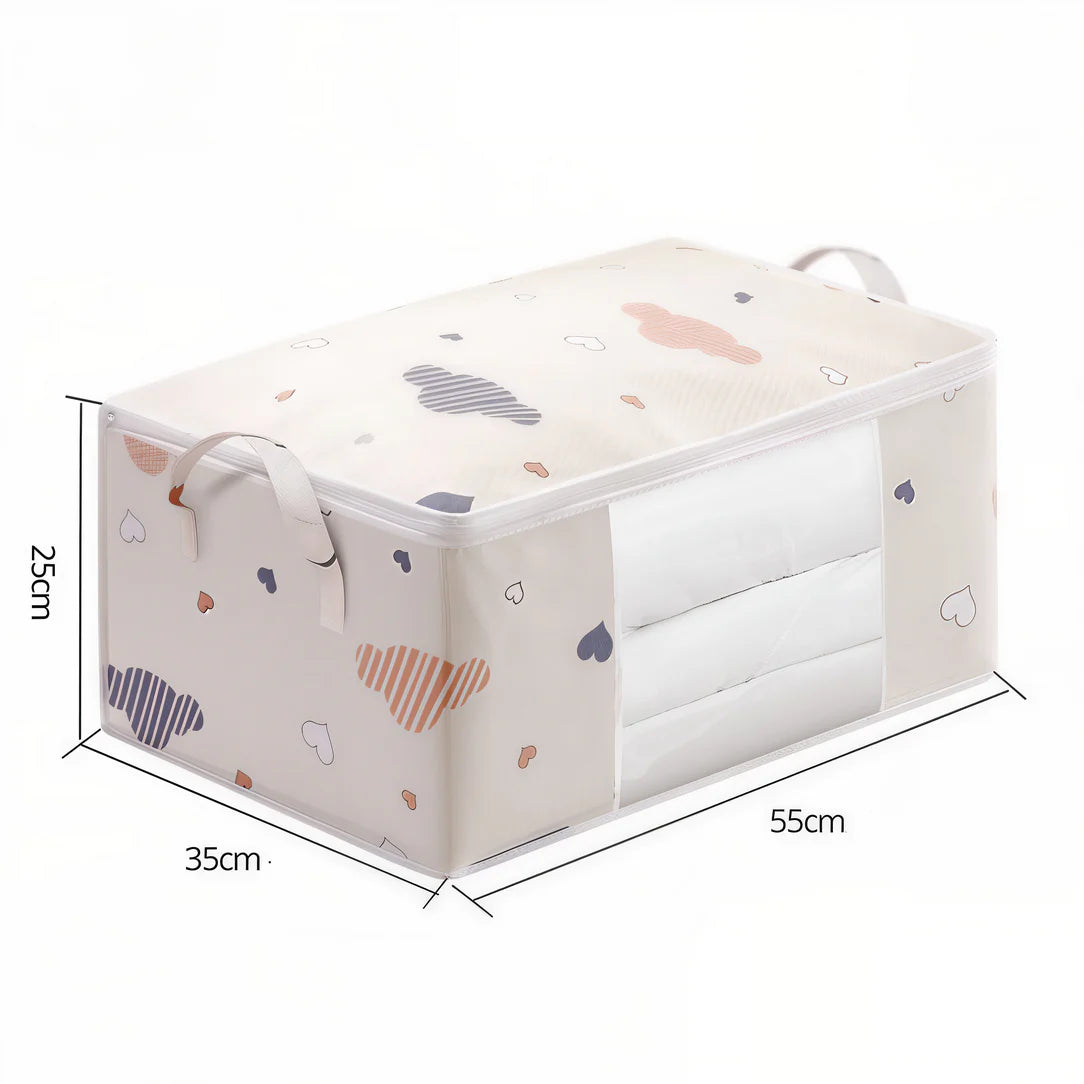 Contenant de rangement à motif avec poignées pour couette, format valise, fenêtre transparente