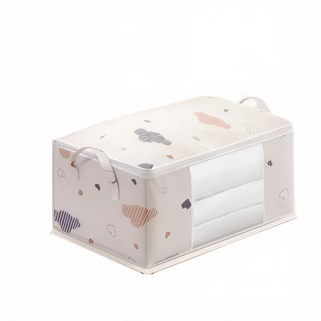 Sac de rangement couette avec motif, poignées et fenêtre transparente pour un format valise