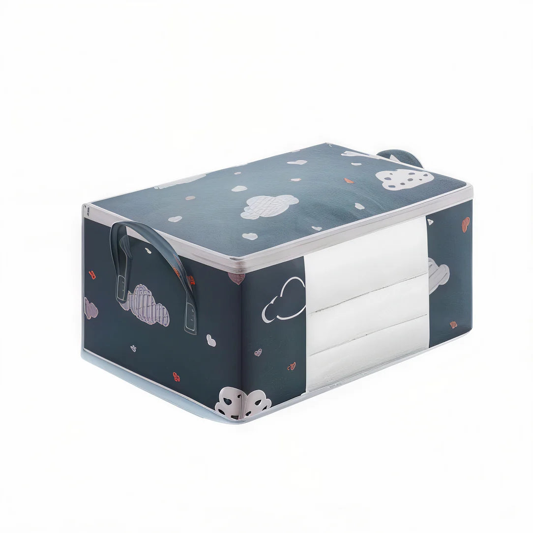 Sac de rangement couette avec motif nuage, poignée, idéal pour format valise et fenêtre transparente