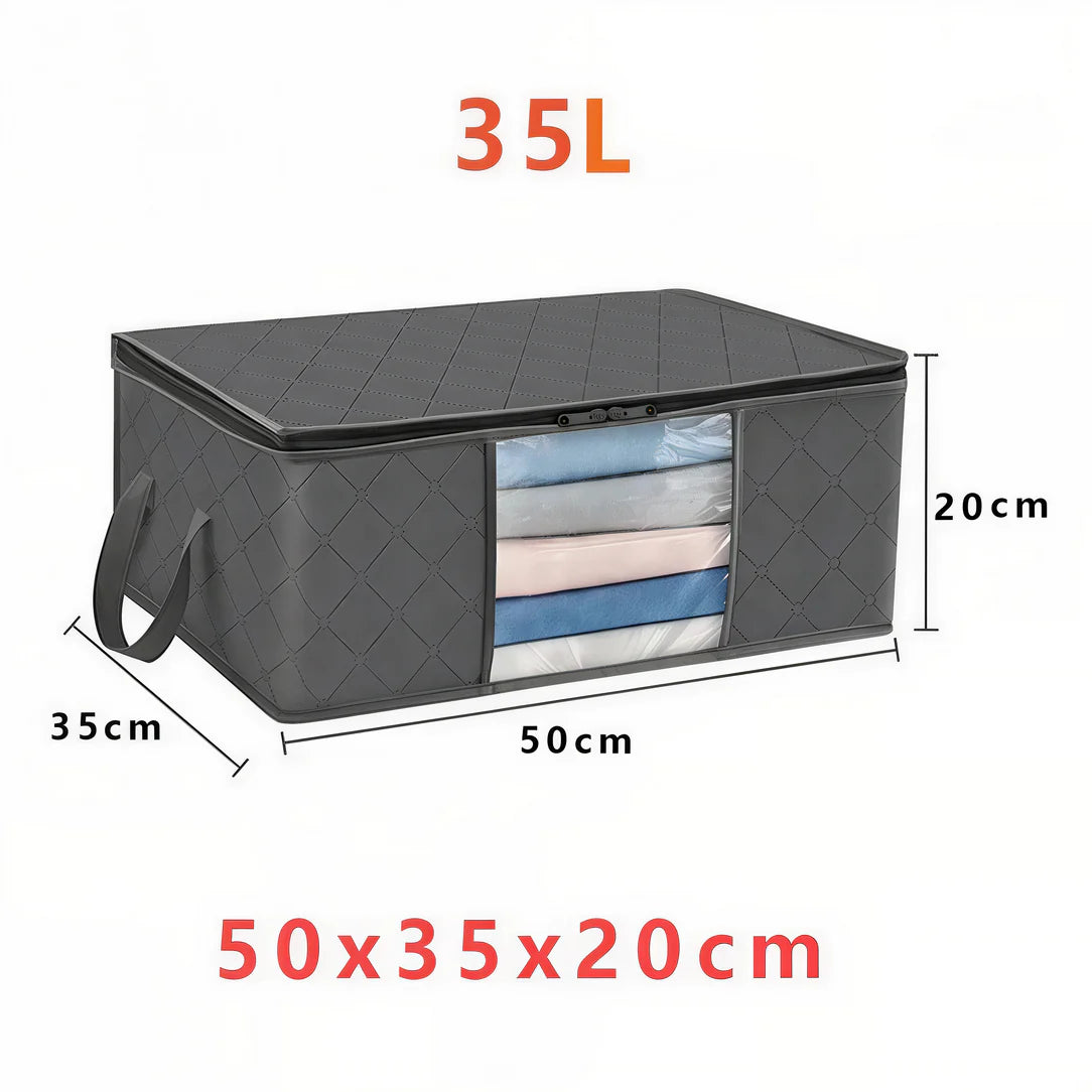 Boîte de rangement en tissu gris avec fenêtre transparente pour jouets et vêtements