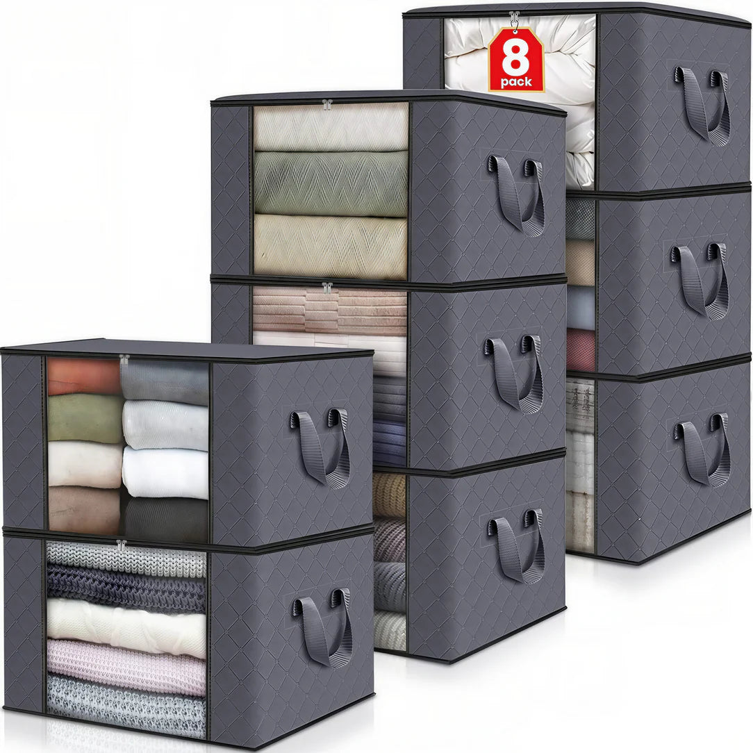 Conteneurs de rangement gris en tissu avec fenêtre transparente pour jouets et vêtements