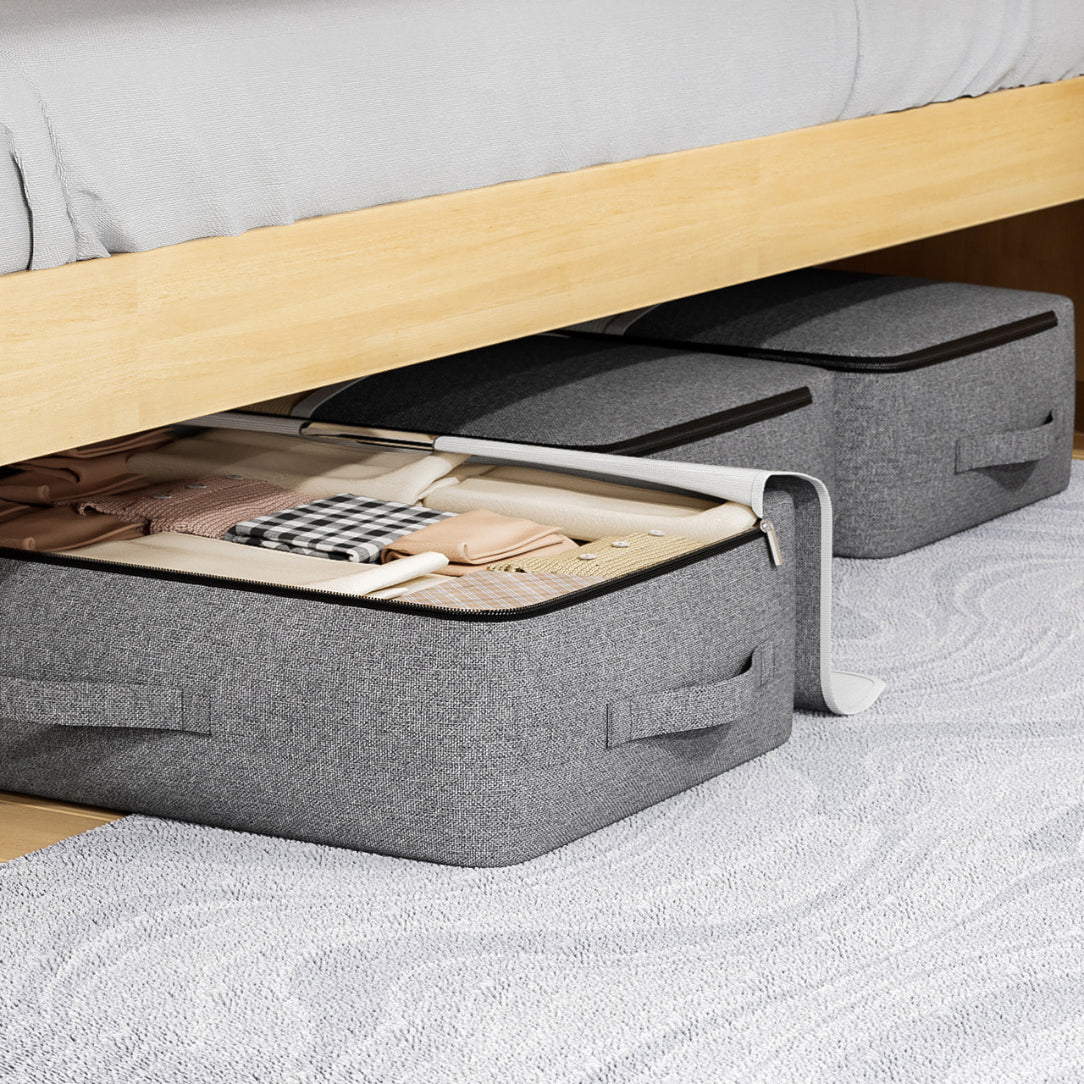 Conteneurs de rangement gris sous le lit avec ouverture zippée et fenêtre transparente