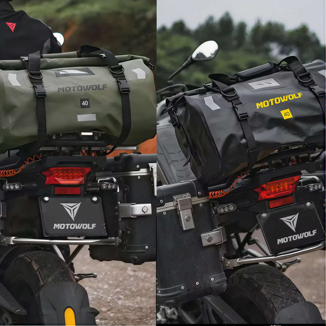 Sac de selle moto étanche MotoWolf avec bagages pour selle moto robuste et pratique