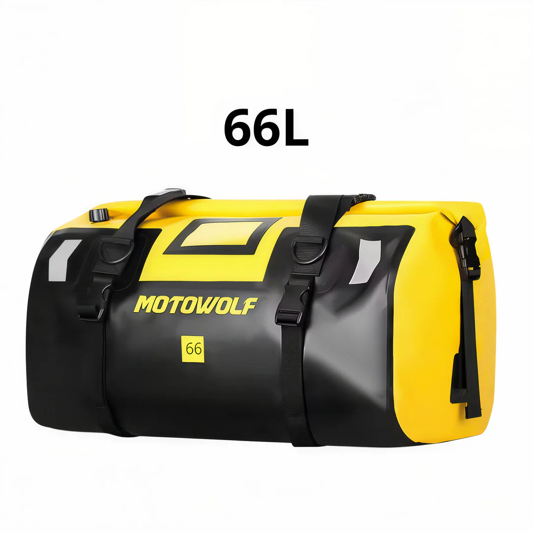 Sac de selle moto étanche en jaune et noir pour selle moto et accessoires MotoWolf