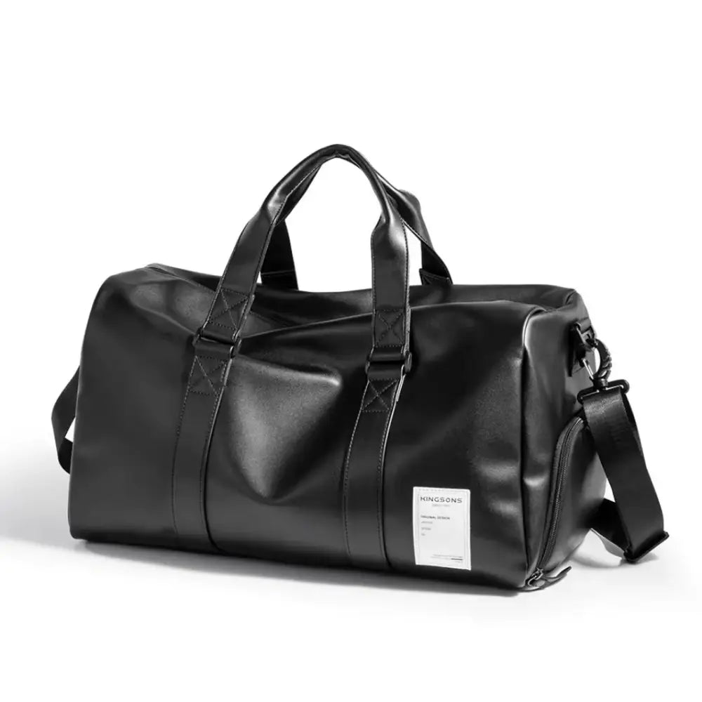Sac de sport en cuir noir.
