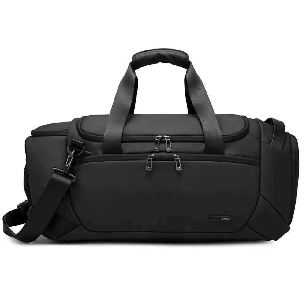 Sac de sport noir avec bandoulière.