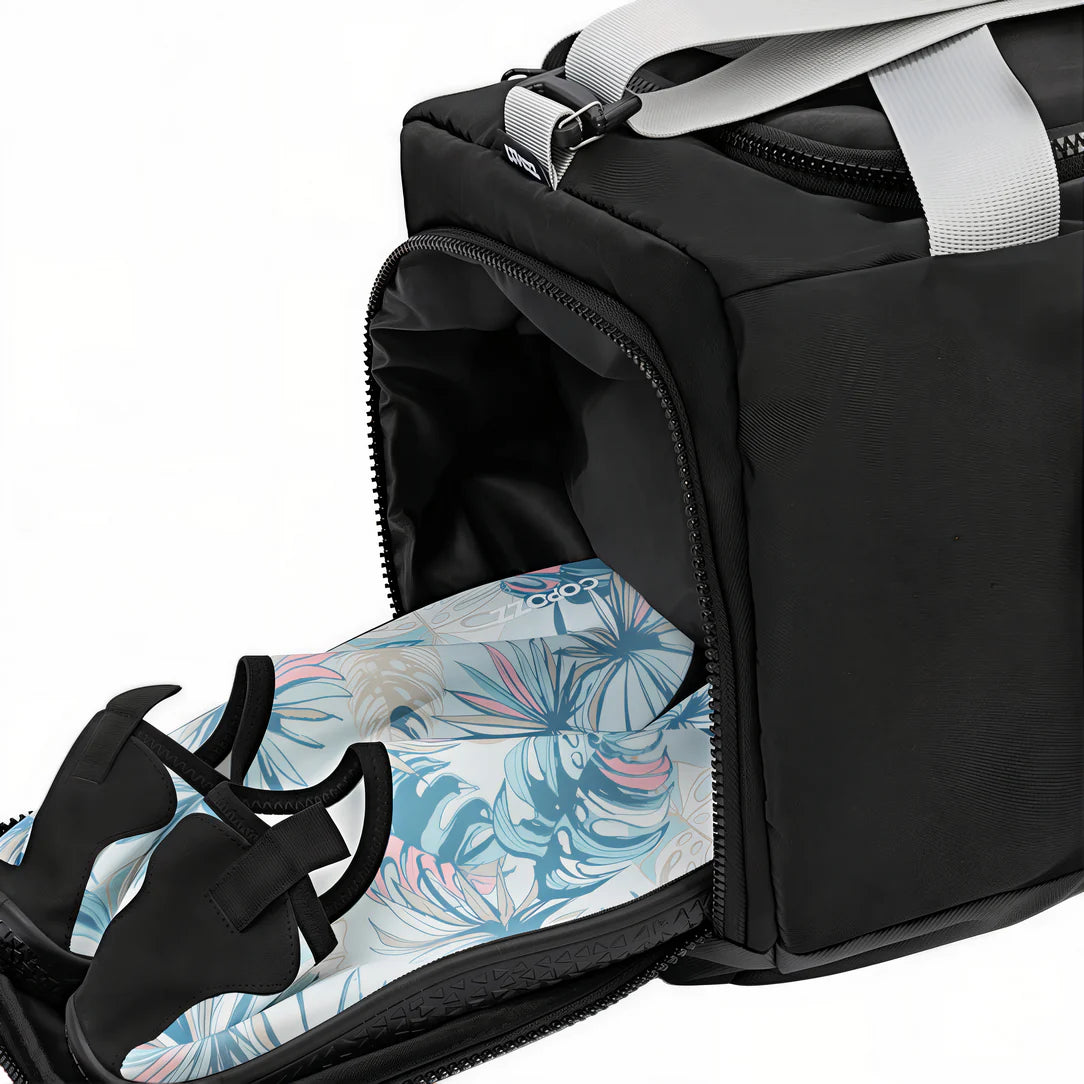 Sac de sport waterproof Copozz noir avec chaussures florales pour femmes