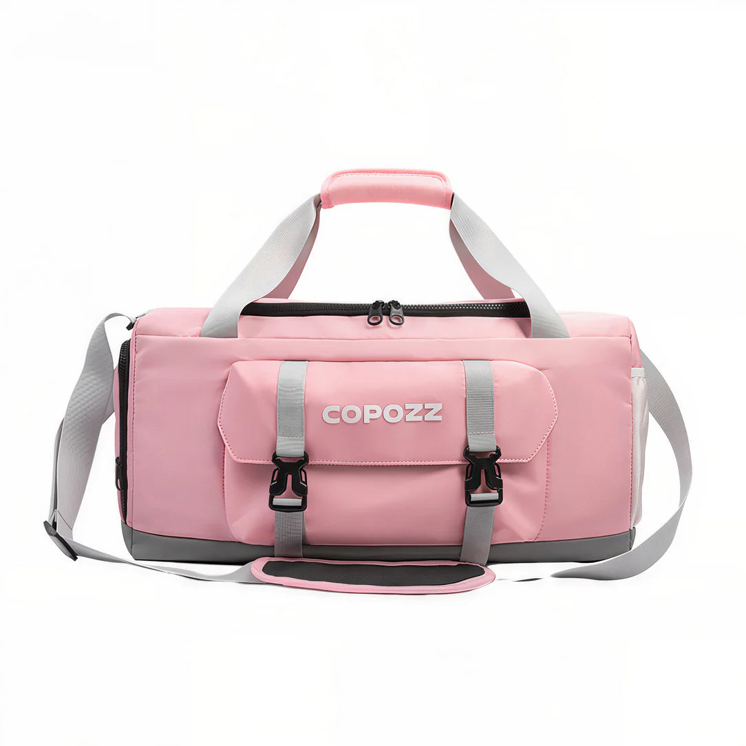 Sac de sport waterproof Copozz en rose avec accents gris, idéal pour le sport