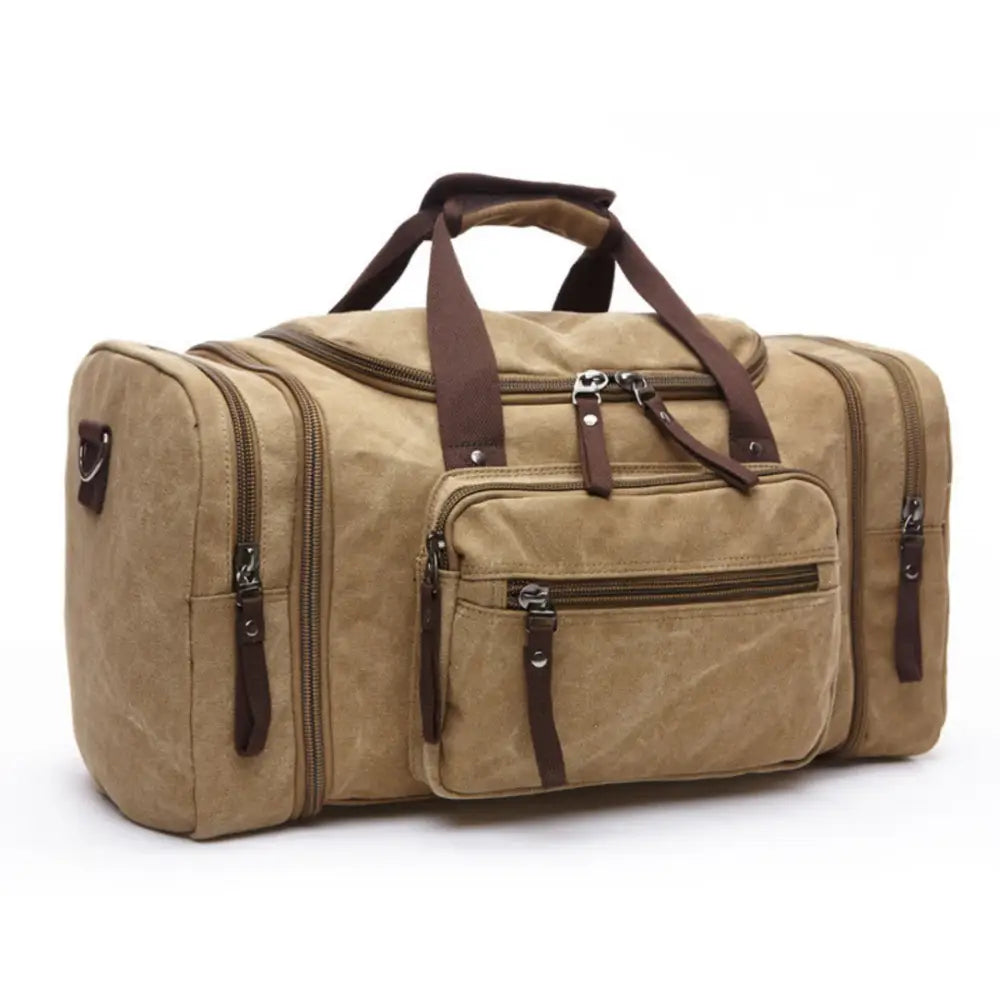 Sac de sport en toile kaki.