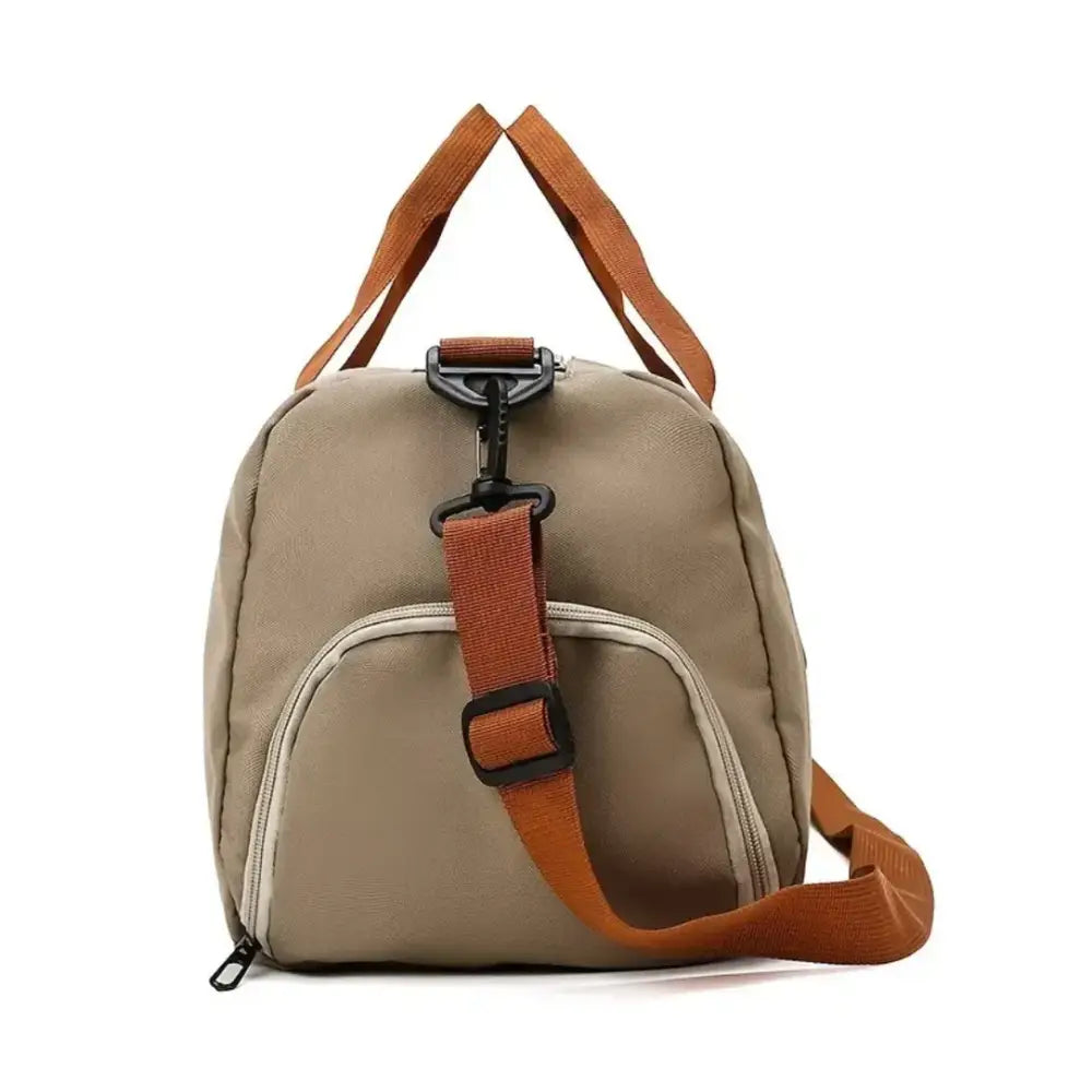 Sac de voyage femme XL Soléa avec sac à main kaki et bretelles marron