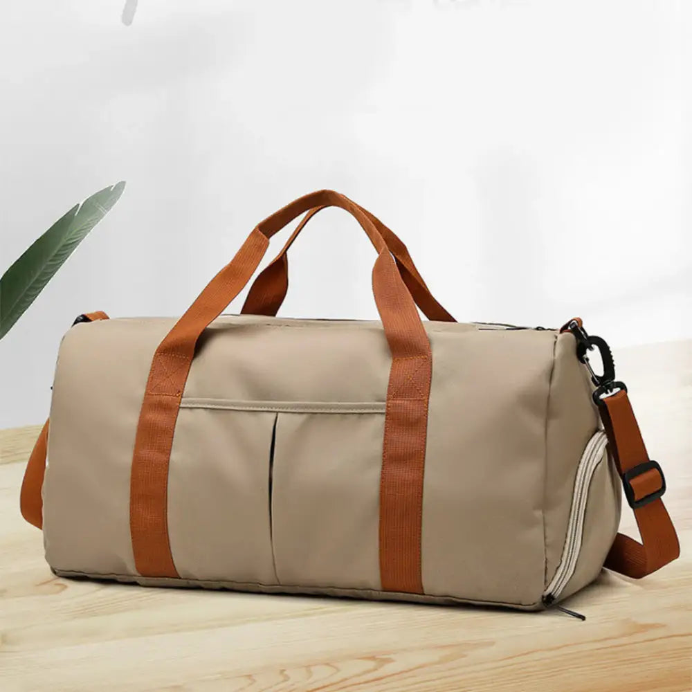 Sac de voyage femme xl Soléa avec beige duffel bag et bandoulières marron