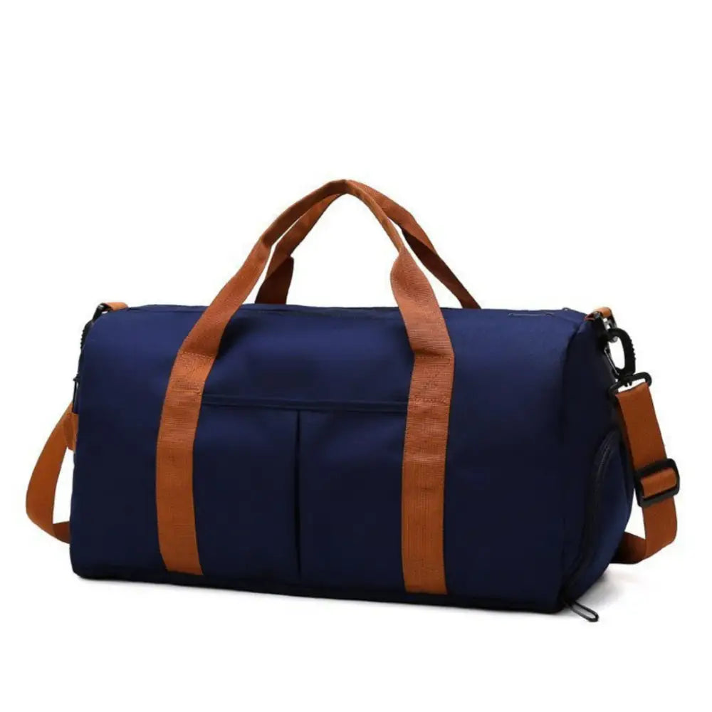 Sac de voyage femme xl Soléa avec sac de sport bleu et bandoulière marron