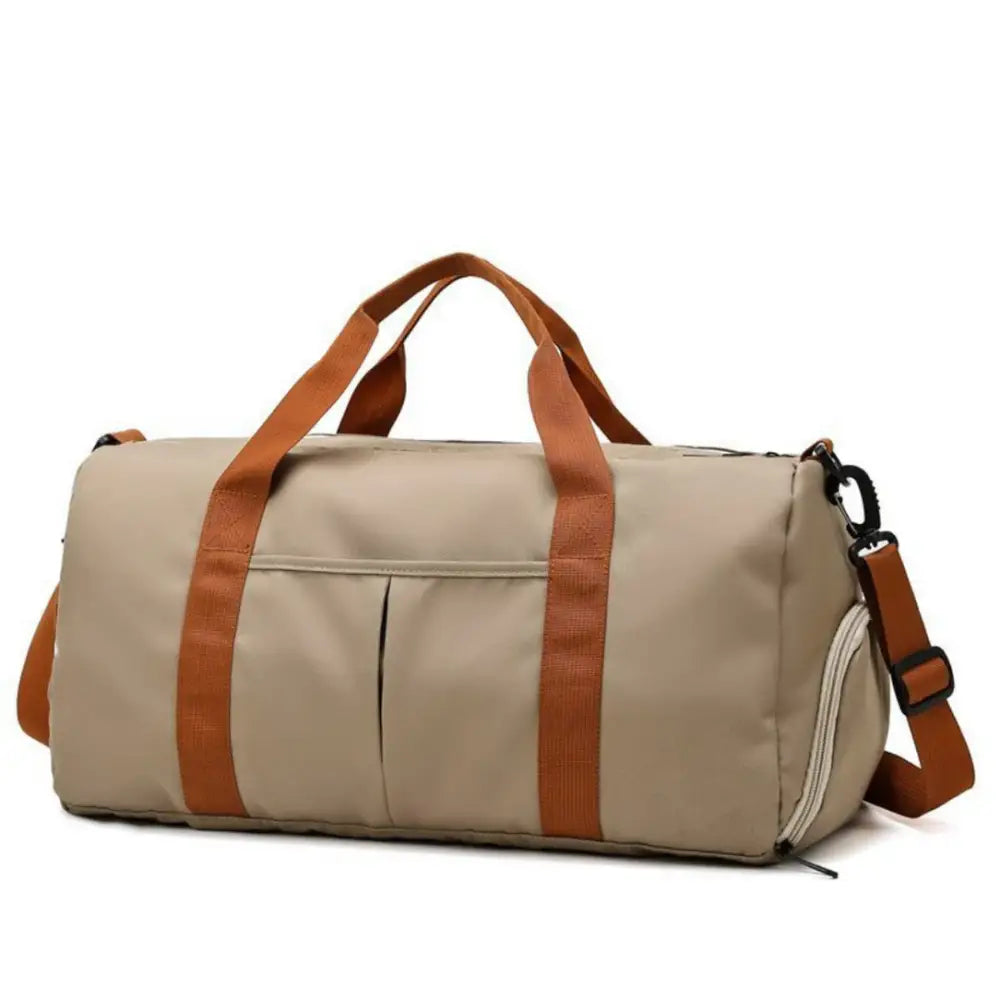 Sac de voyage femme xl Soléa en beige avec bandoulières marron pour femme