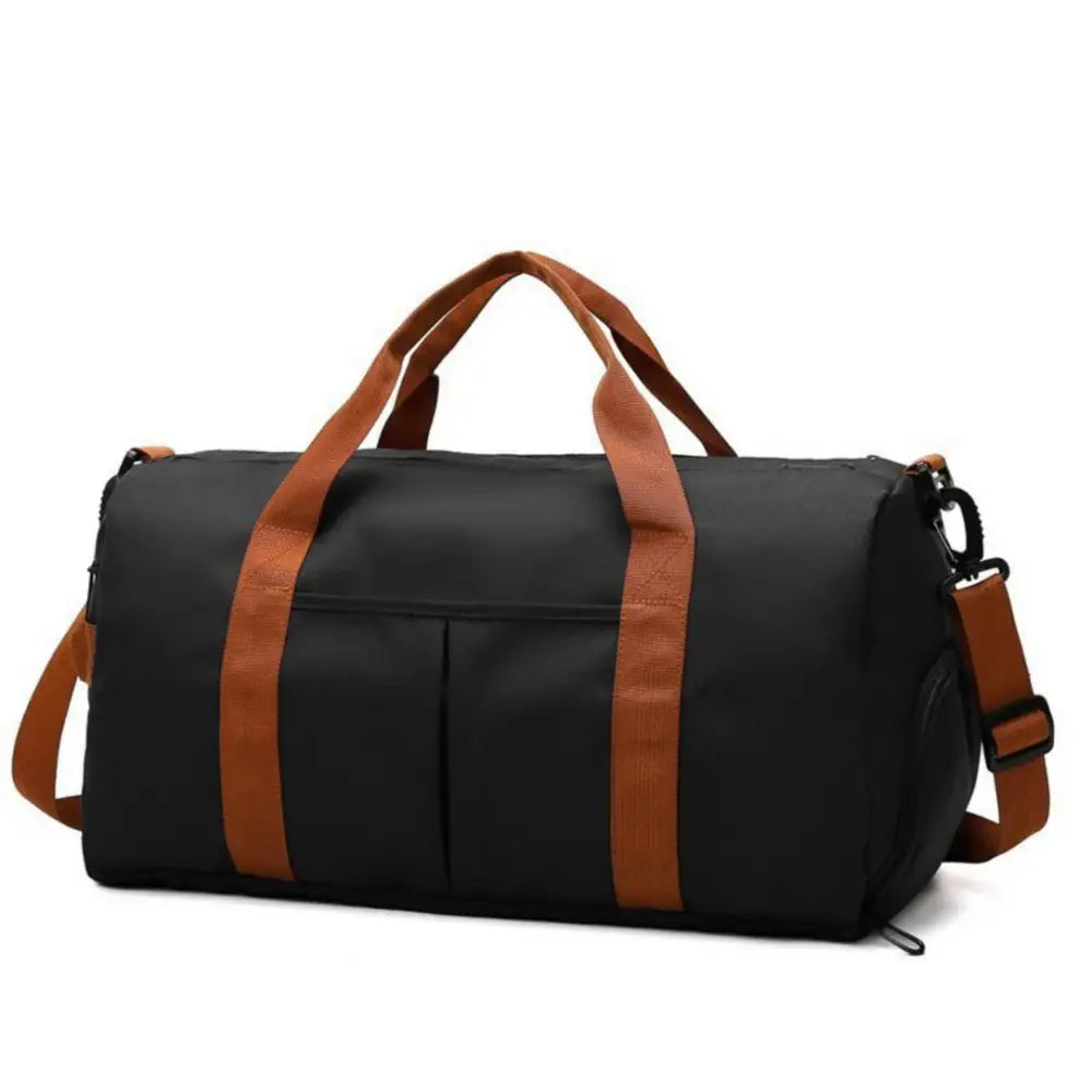 Sac de voyage femme XL Soléa avec sac de sport noir et brides brunes