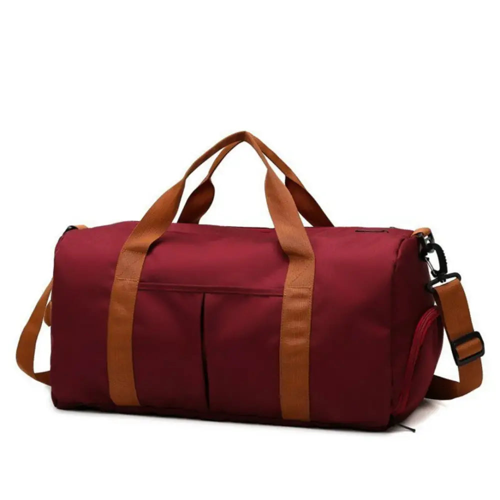 Sac de voyage femme XL Soléa avec sac de voyage bordeaux et sangles brunes