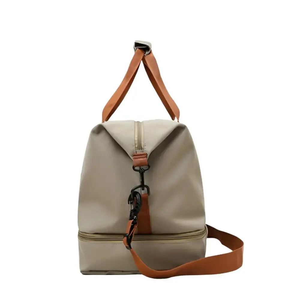 Sac de voyage pour weekend Beichao beige avec bandoulière en cuir marron