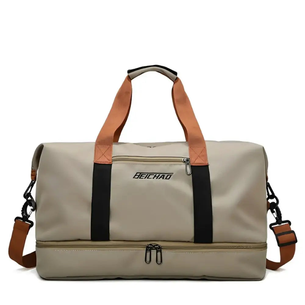 Sac de voyage pour weekend Beichao, beige duffel avec bandes brunes, pratique et élégant