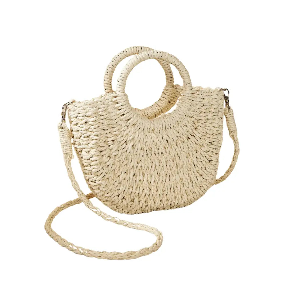 Sac demi lune en paille avec poignées rondes et bandoulière pour un style chic