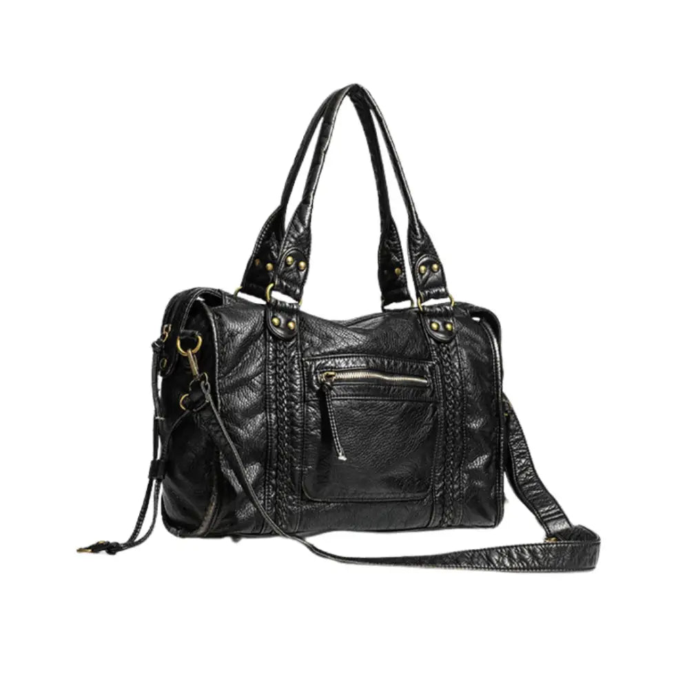 Sac en cuir vintage klassi avec style rétro, sac en faux cuir noir élégant