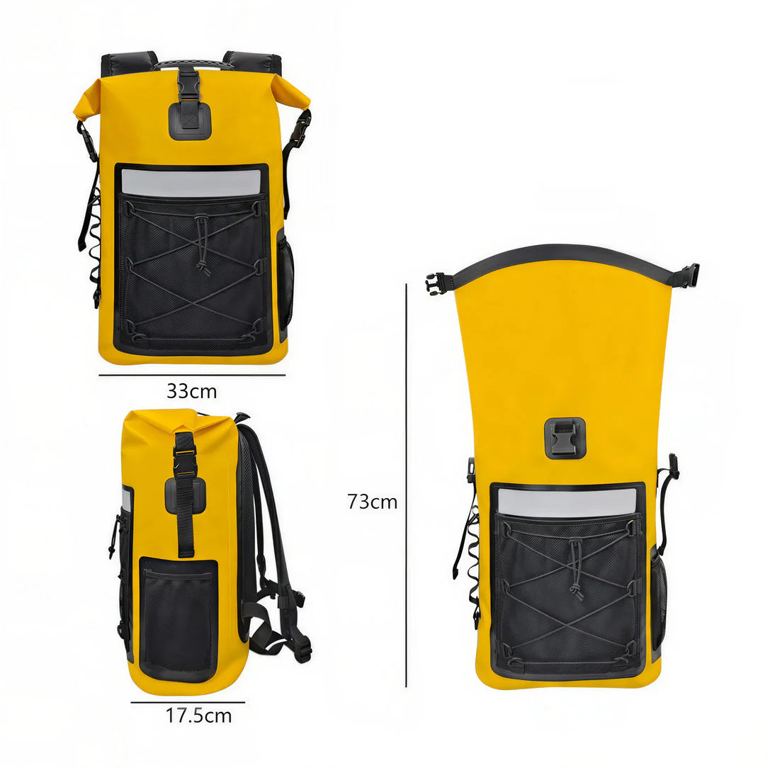 Sac étanche flottant 35L Océan Wave avec sac à dos jaune imperméable et poches noires