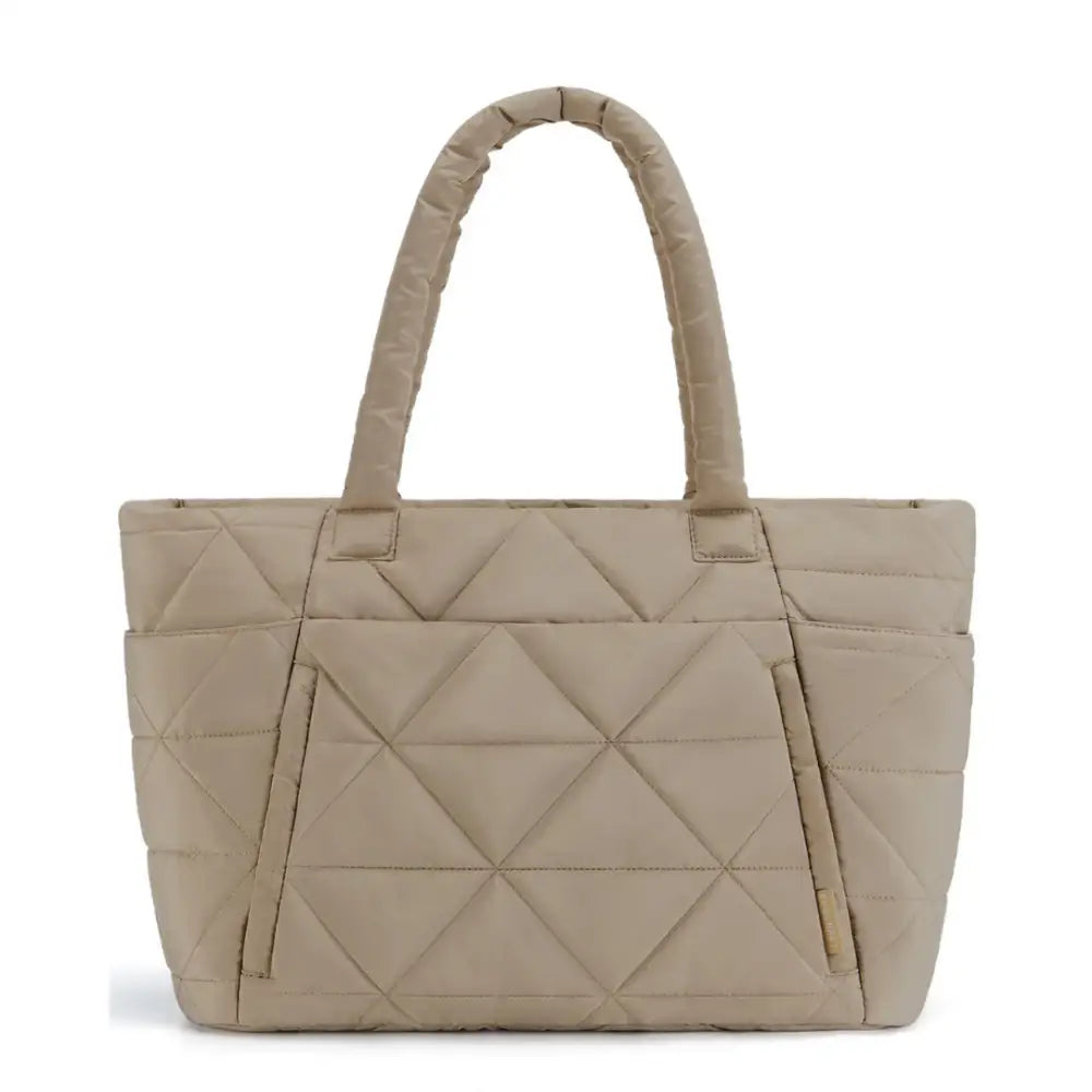 Sac fourre tout chic Classroomy en beige matelassé, idéal pour un look tendance