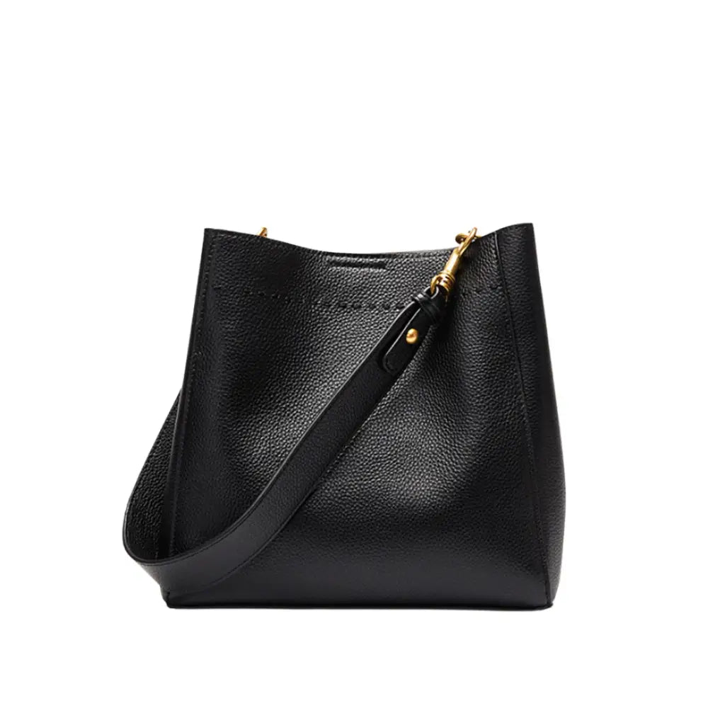 Sac fourre-tout en cuir noir avec seau, style élégant et pratique pour toutes occasions