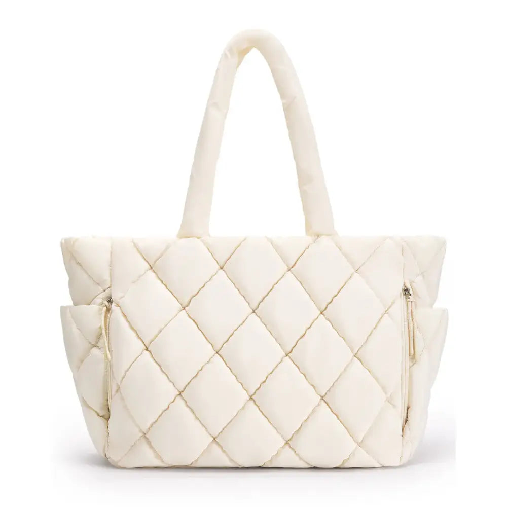 Sac fourre tote matelassée beige avec quilting pour un style élégant et pratique