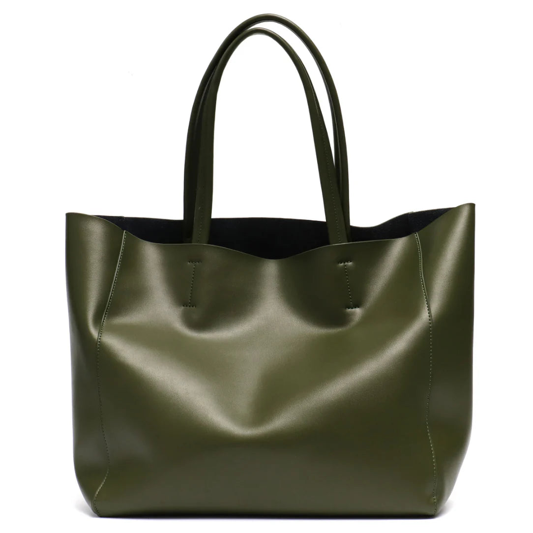 Sac fourre-tout souple en cuir vert olive pour un look sophistiqué et tendance