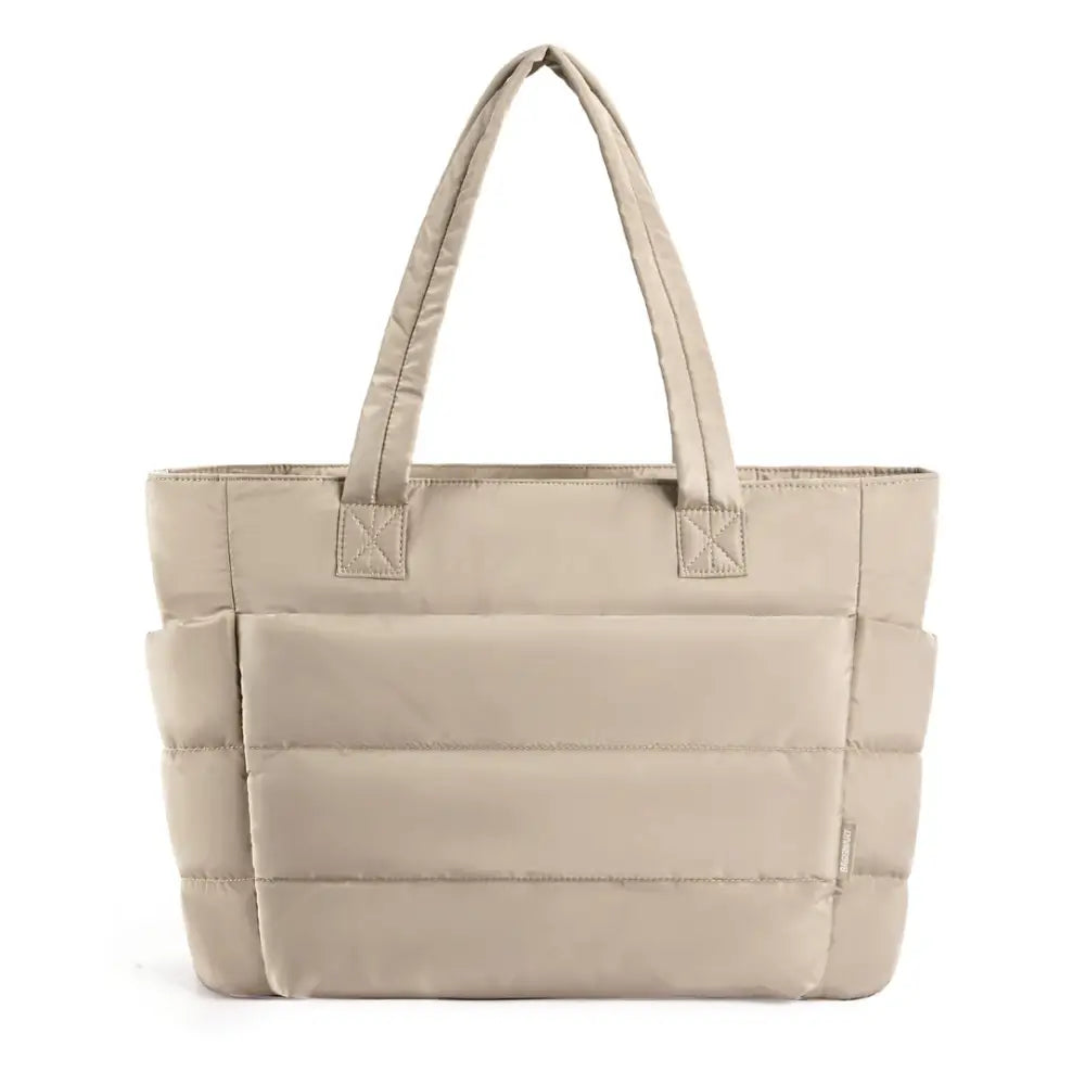 Sac fourre tout souple Lily en beige avec quilting élégant, parfait pour la journée