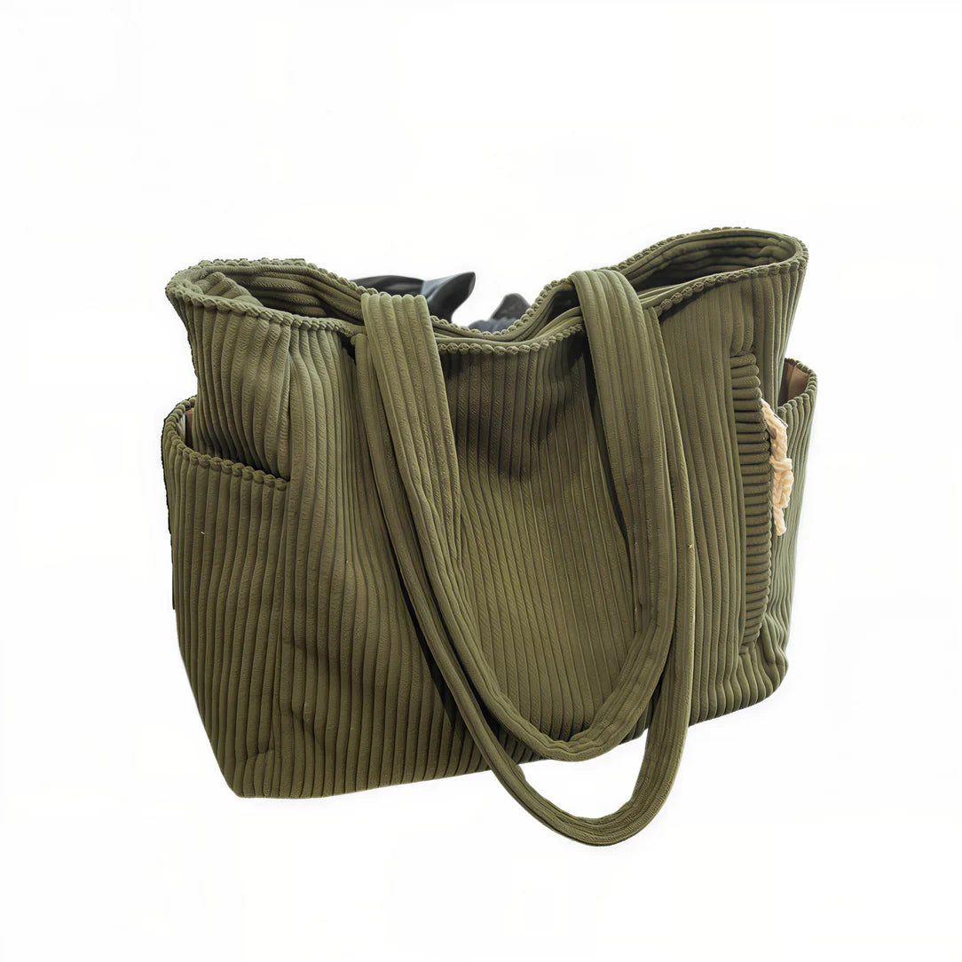 Sac fourre tout velours côtelé olive vert style rétro Dunevel
