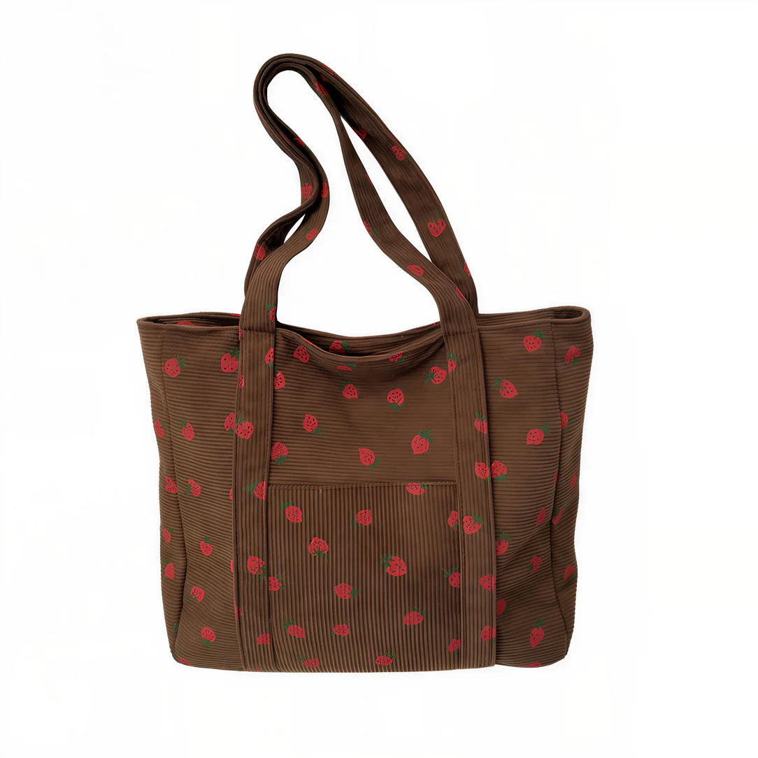 Sac fraise en velours côtelé avec pois rouges, Sac fraise tendance et original