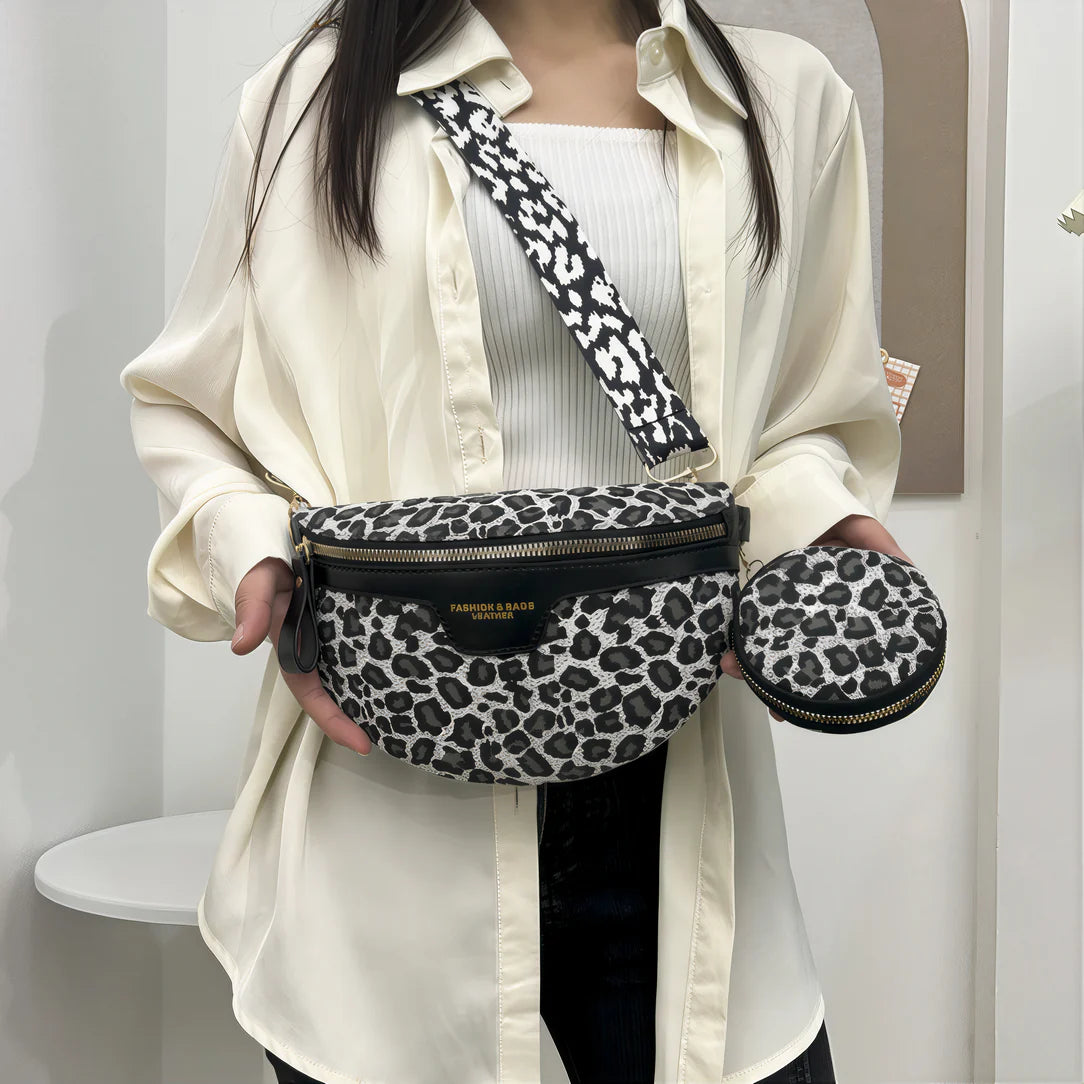 Ceinture en cuir léopard avec pochette et porte-monnaie pour sac léopard en cuir fashion