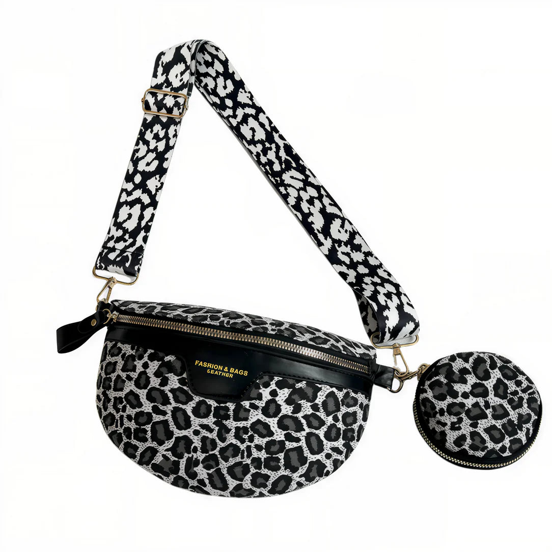 Sac léopard en cuir fashion avec poche à monnaie, bandoulière ajustable