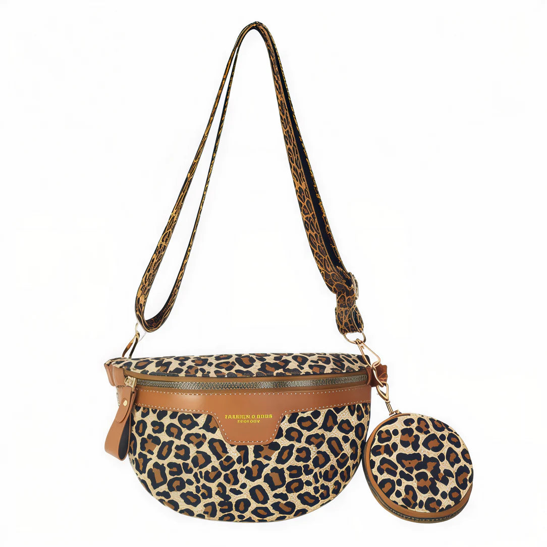 Sac léopard en cuir fashion avec sacoche et porte-monnaie en print animalier