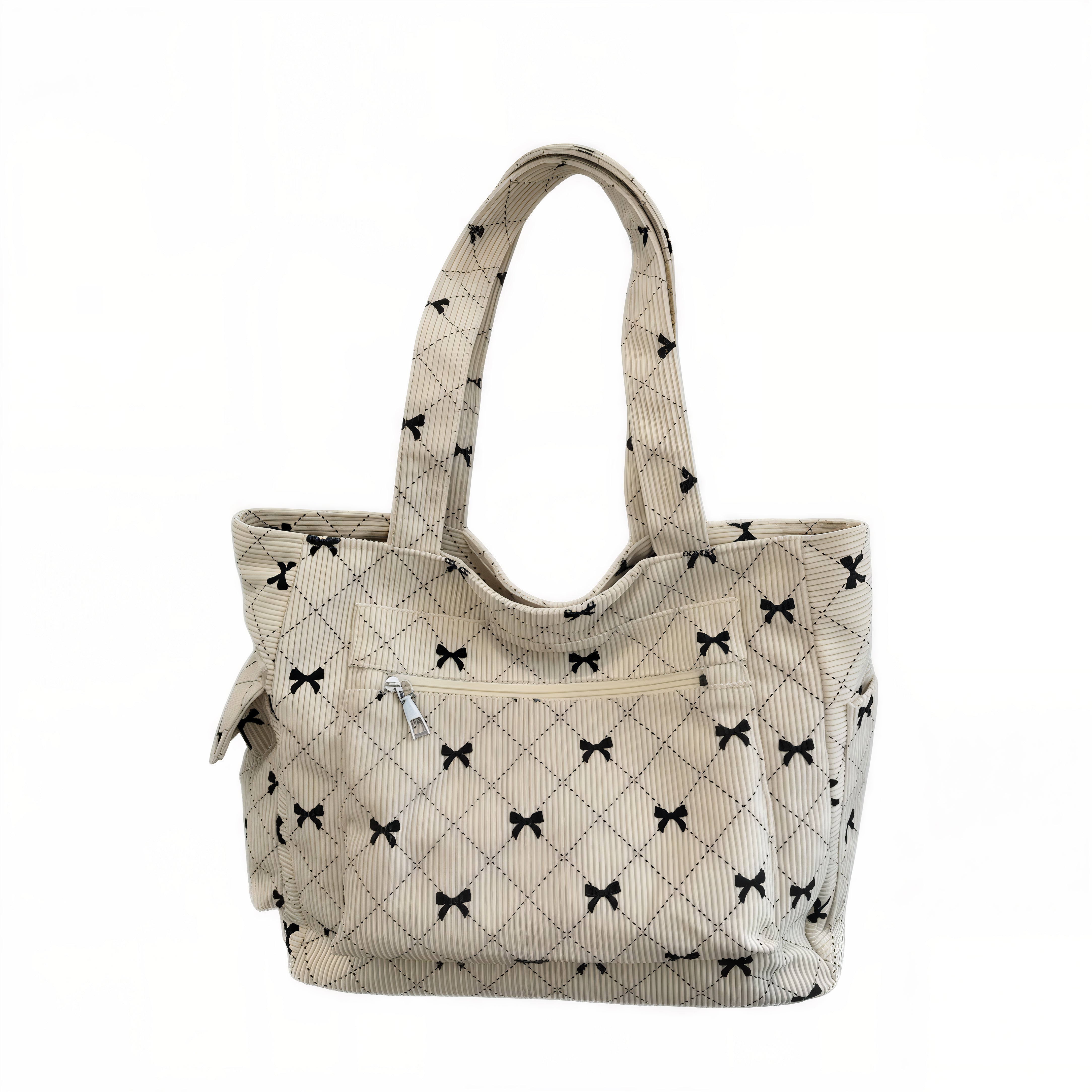 Sac motif nœud papillon en velours côtelé beige avec motif bow pour femme