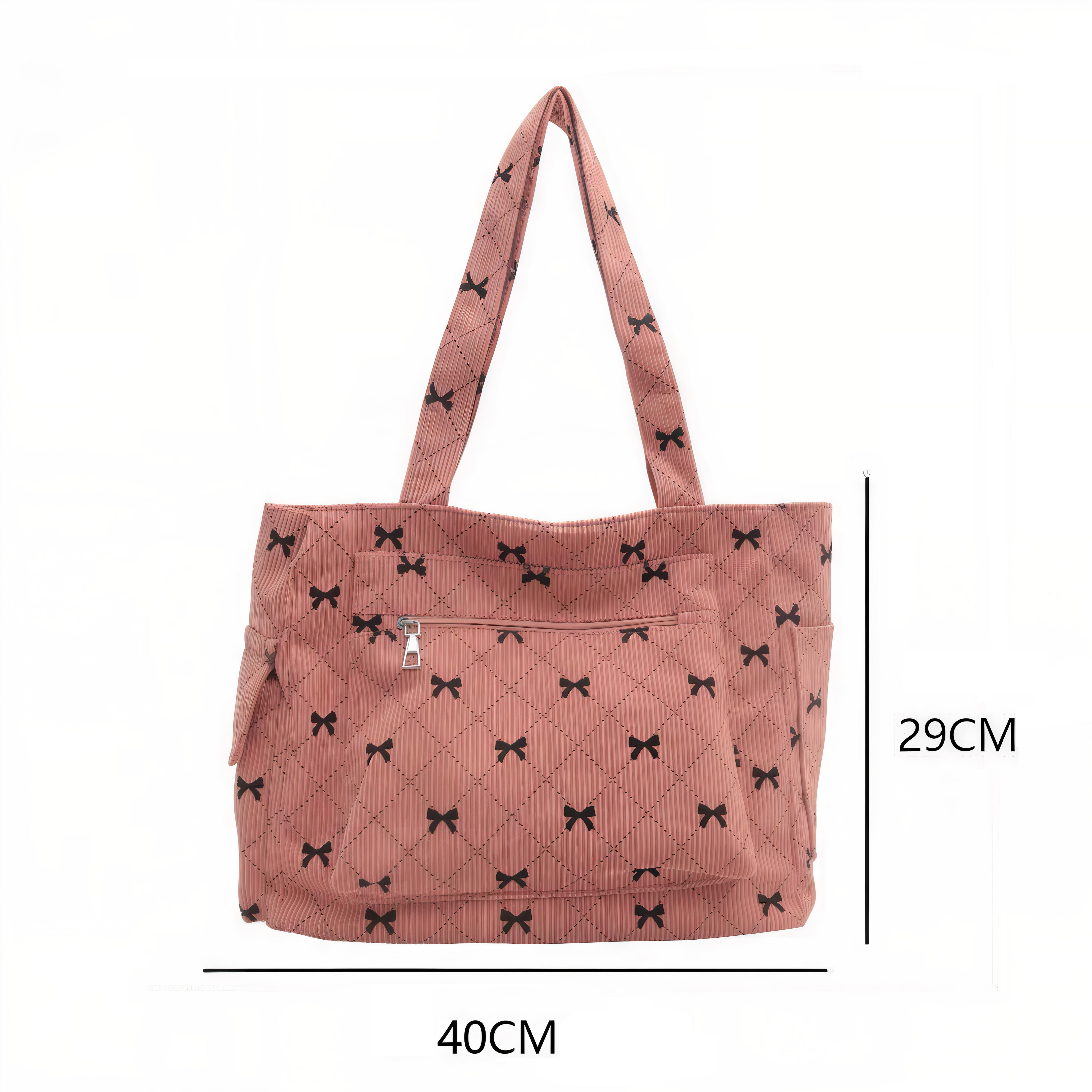 Sac en velours côtelé rose avec nœuds papillon et motif bow pour femme