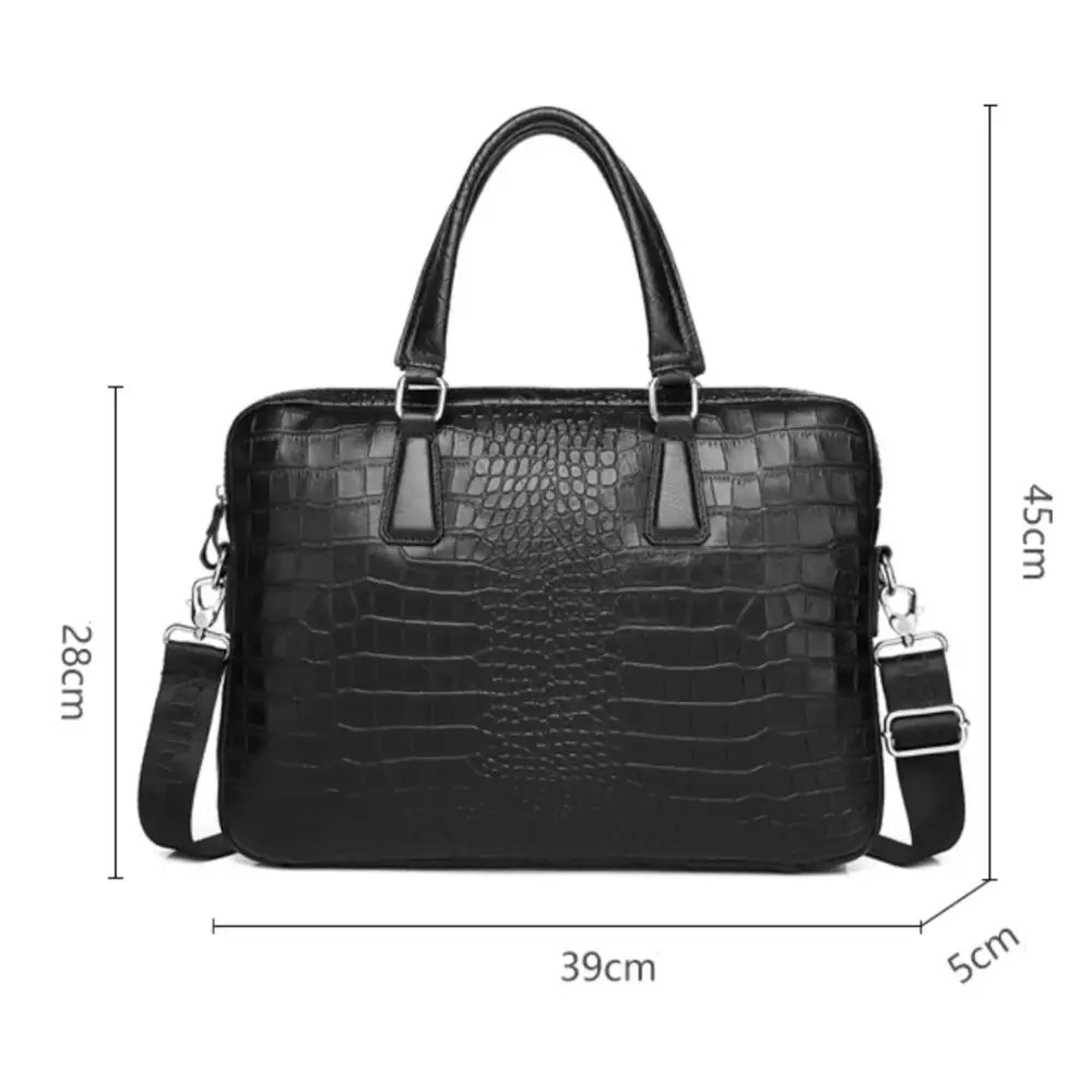 Sacoche ordinateur croco en cuir noir pour ordinateur portable Drayno