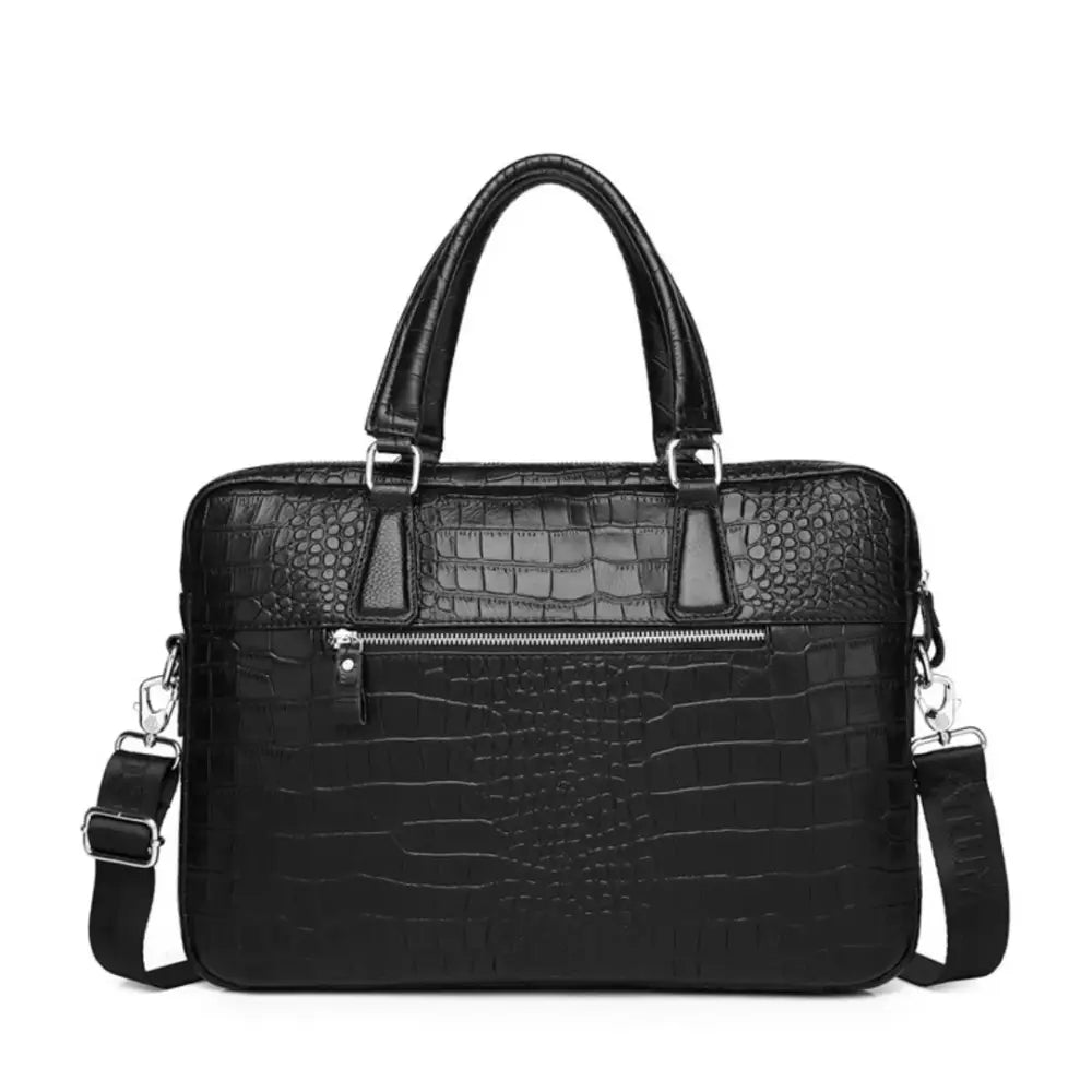 Sacoche ordinateur croco Drayno avec cuir noir à motif crocodile, idéale pour ordinateur portable