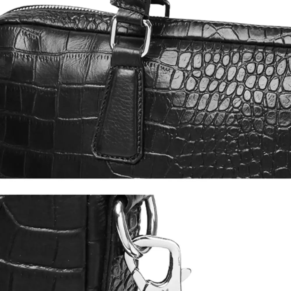 Sacoche ordinateur croco Drayno en cuir noir pour ordinateur portable élégante